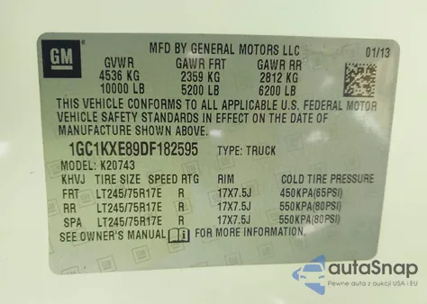 2013 Chevrolet Silverado 2500Hd Lt z USA, uszkodzony, nr VIN 1GC1KXE89DF182595